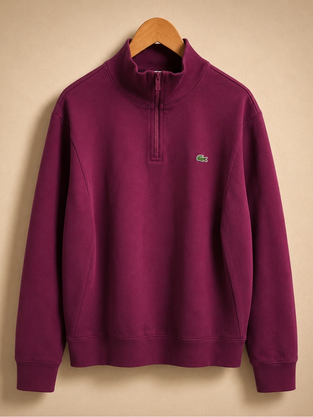 LACOSTE Quarter Zip Mock Neck Sweatshirt Plum Purple